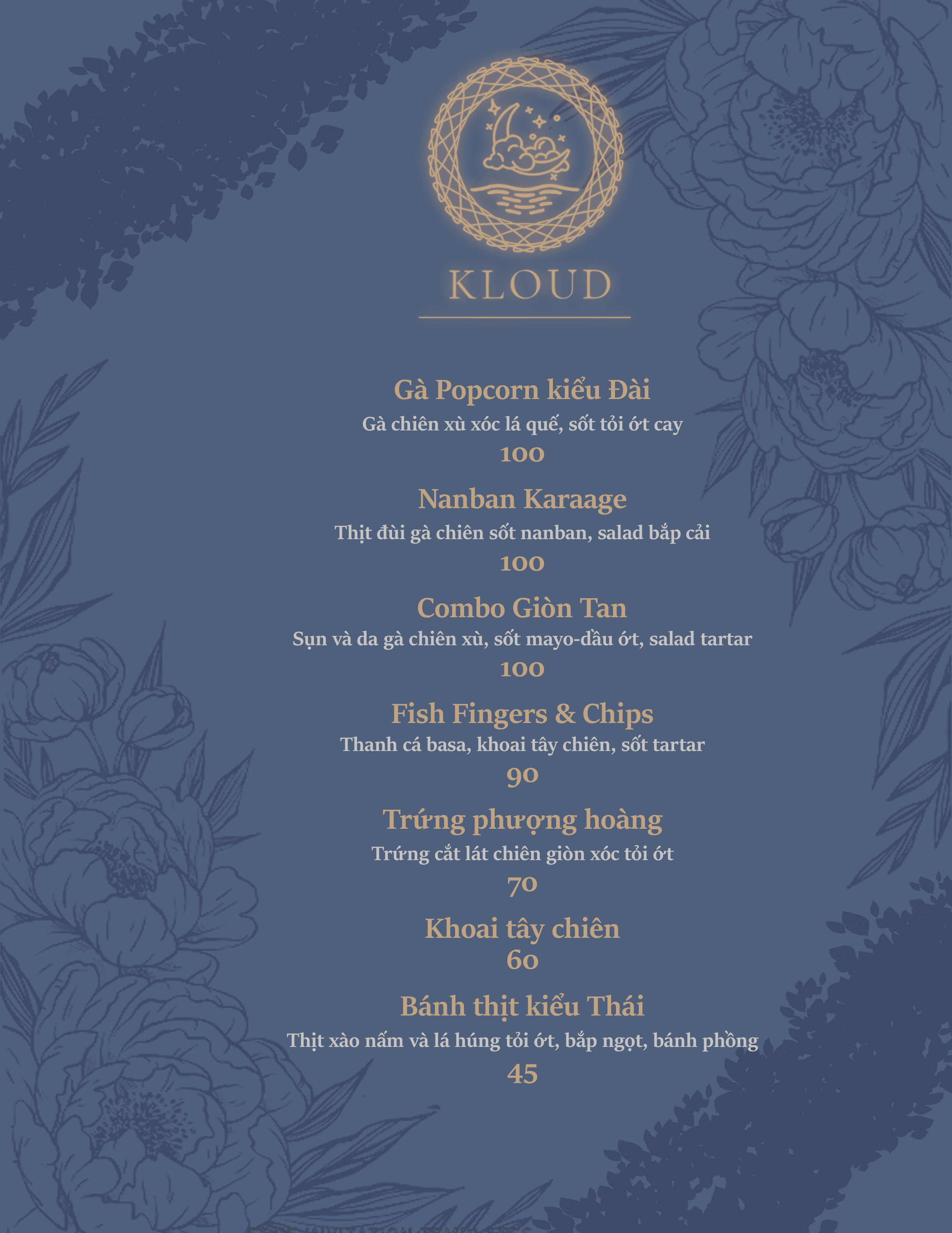 kloud rooftop food menu